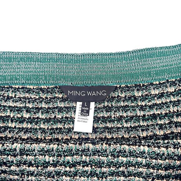 Ming Wang Contrast Detail Tweed Knit Pencil Skirt Womens Size Large Green Tan - Picture 5 of 5